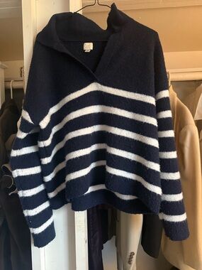 Target Navy and White Striped Turtleneck Sweater